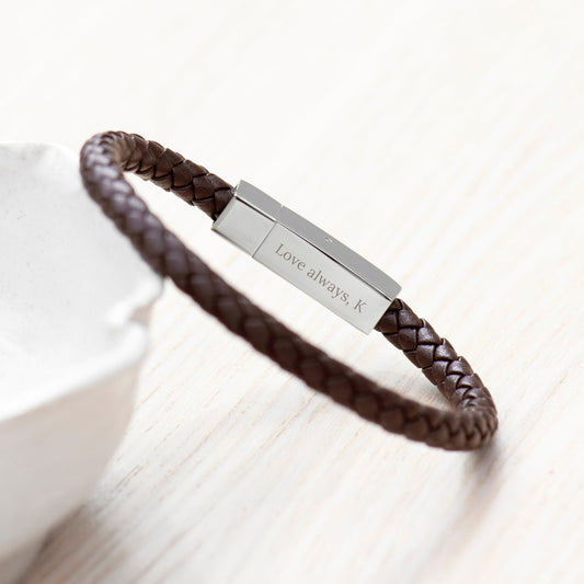 Personalized Men's Leather Compass Rose Bracelet