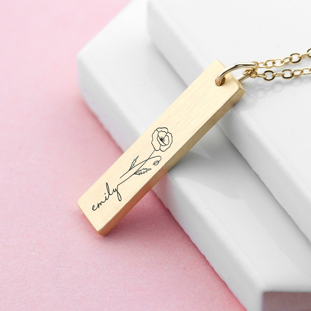 Personalized Birth Flower Bar Necklace - Lovesakes