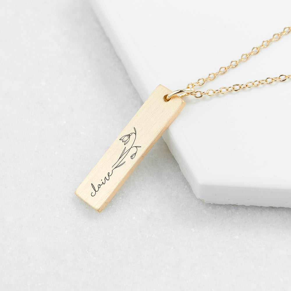 Personalized Birth Flower Bar Necklace - Lovesakes