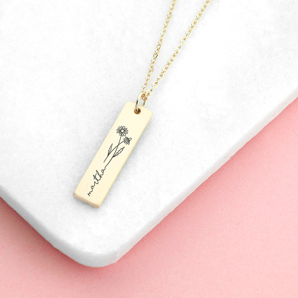 Personalized Birth Flower Bar Necklace - Lovesakes