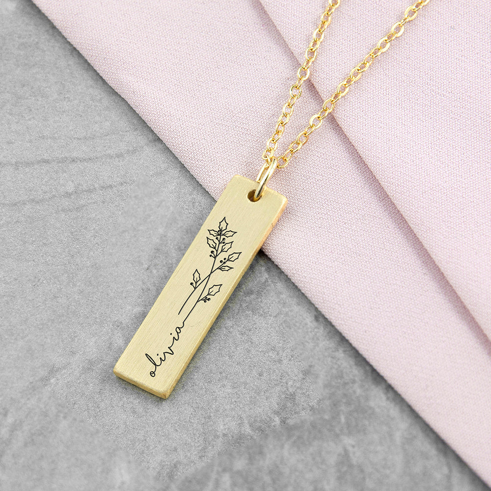 Personalized Birth Flower Bar Necklace - Lovesakes