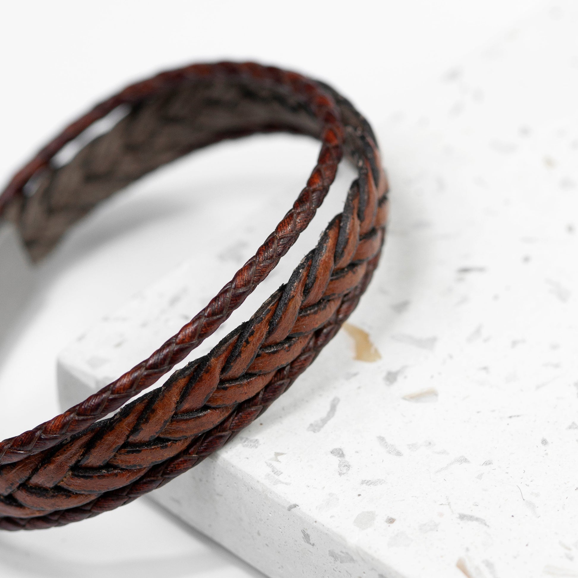 Personalized Men's Woven Layered Brown Leather Bracelet - Lovesakes