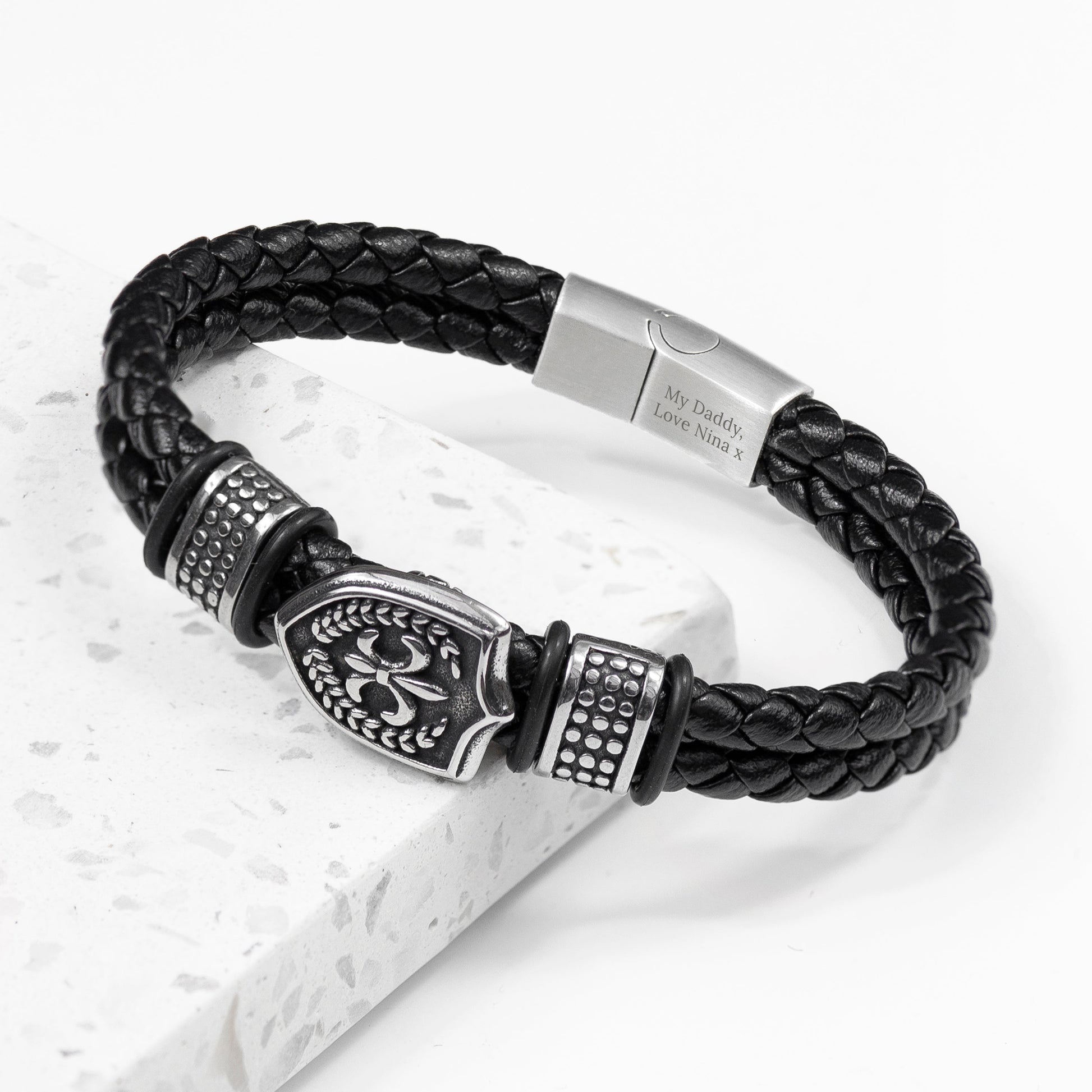 Personalized Men's Warrior Shield Leather Bracelet - Lovesakes