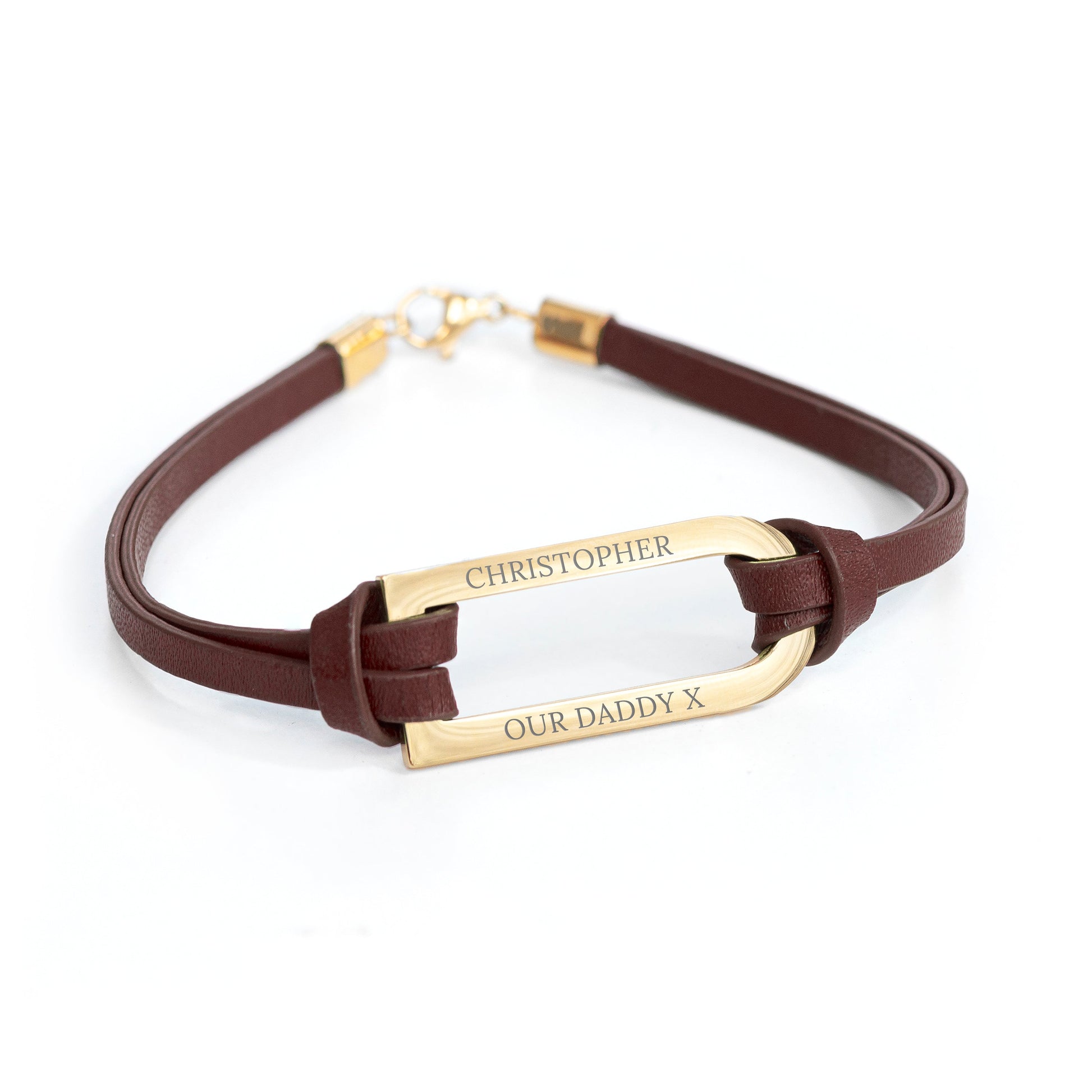 Personalized Men's Shoreditch Gold Bar Brown Leather Bracelet - Lovesakes