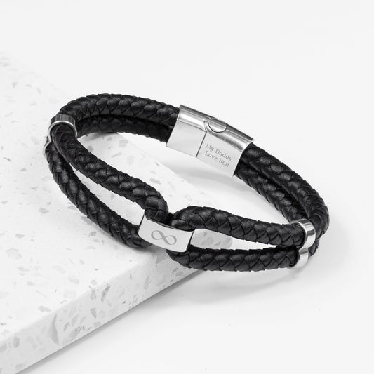 Engraved Men's Infinity Dual Leather Bracelet