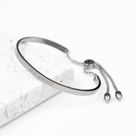 Engraved Silver Affirmation Bangle Bracelet