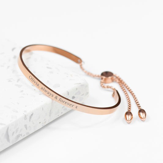 Engraved Rose Gold Affirmation Bangle Bracelet