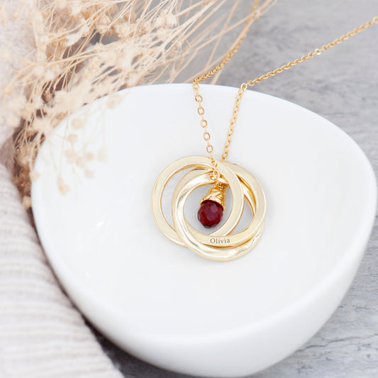 Engraved Russian Ring Garnet Necklace