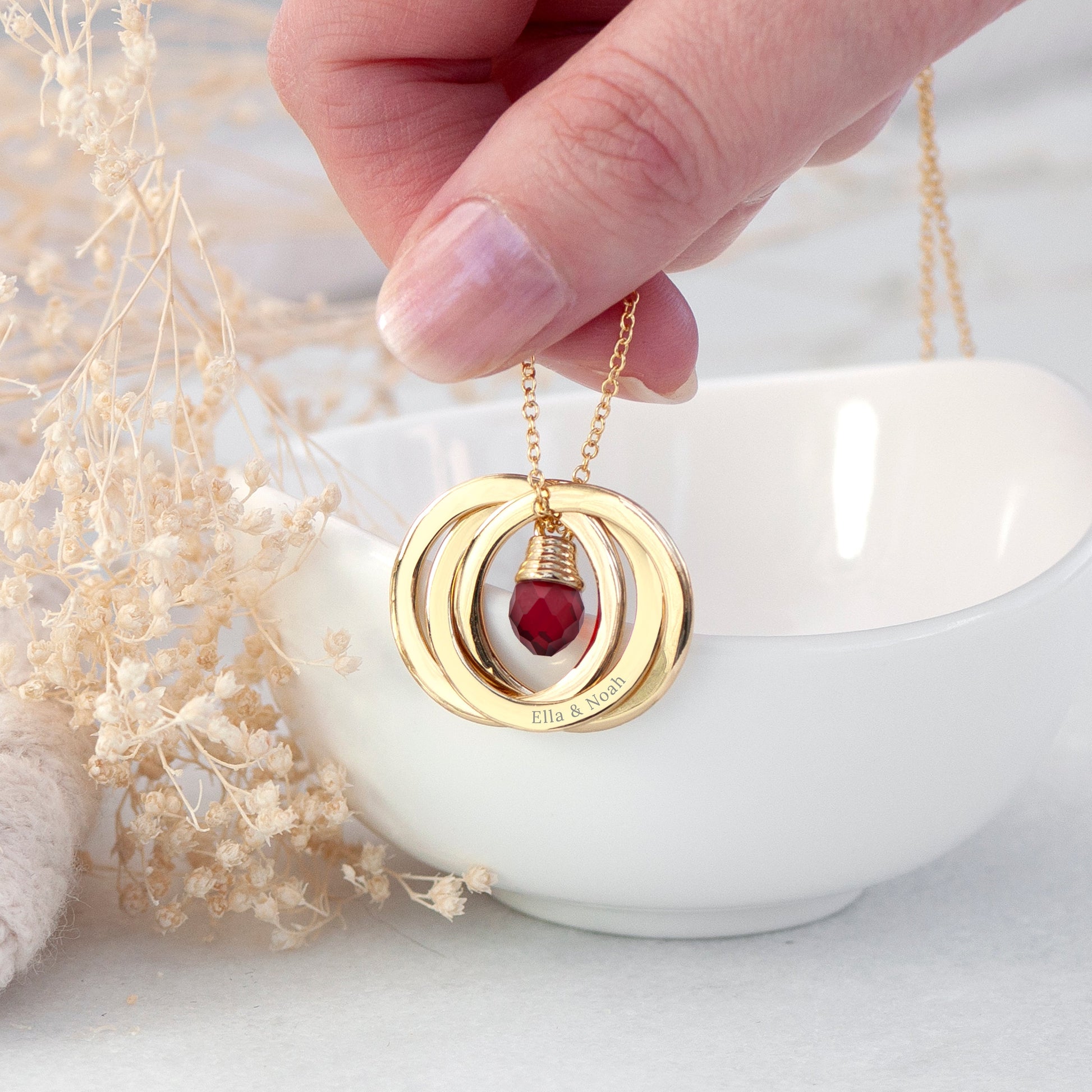 Personalized Russian Ring Garnet Necklace - Lovesakes