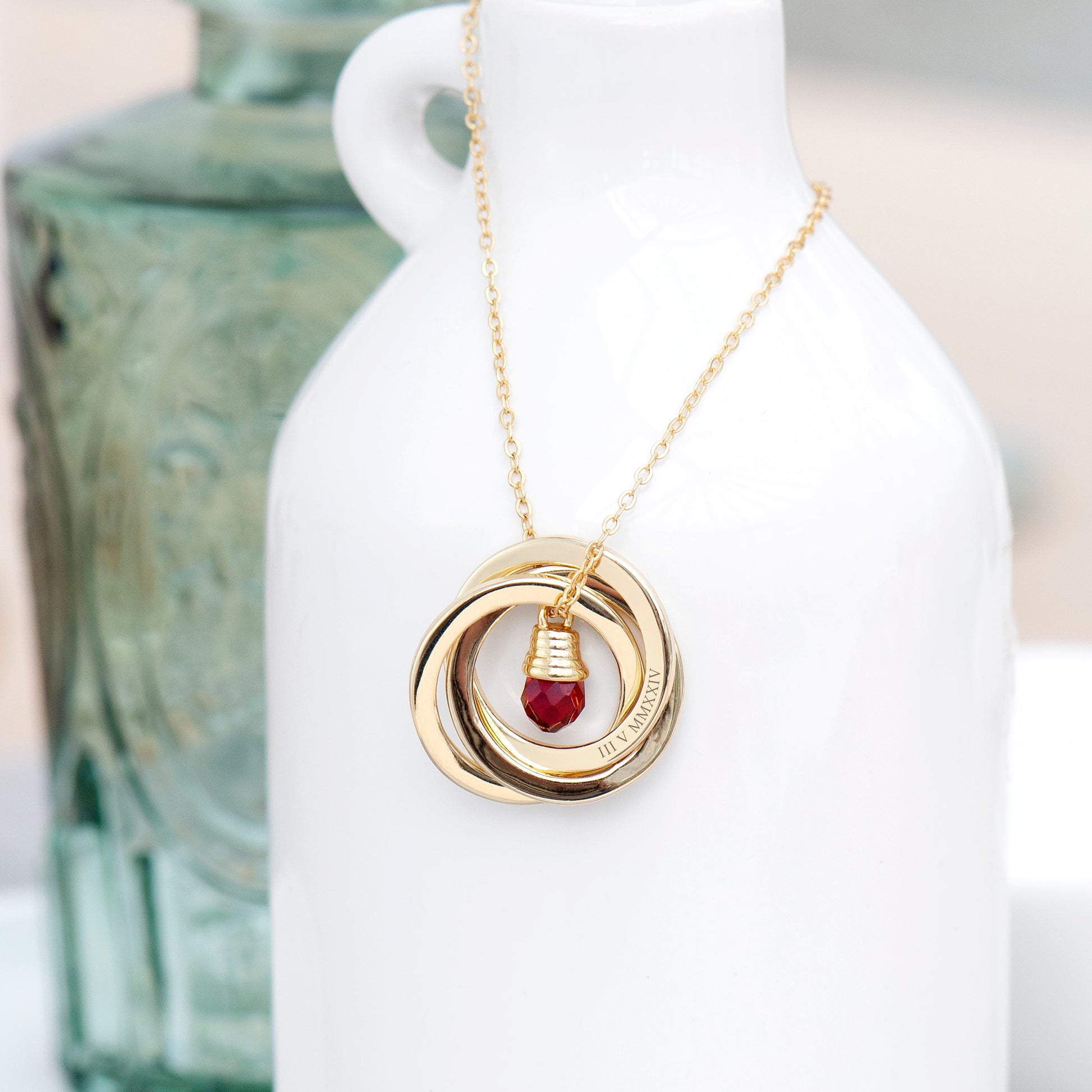 Personalized Russian Ring Garnet Necklace - Lovesakes