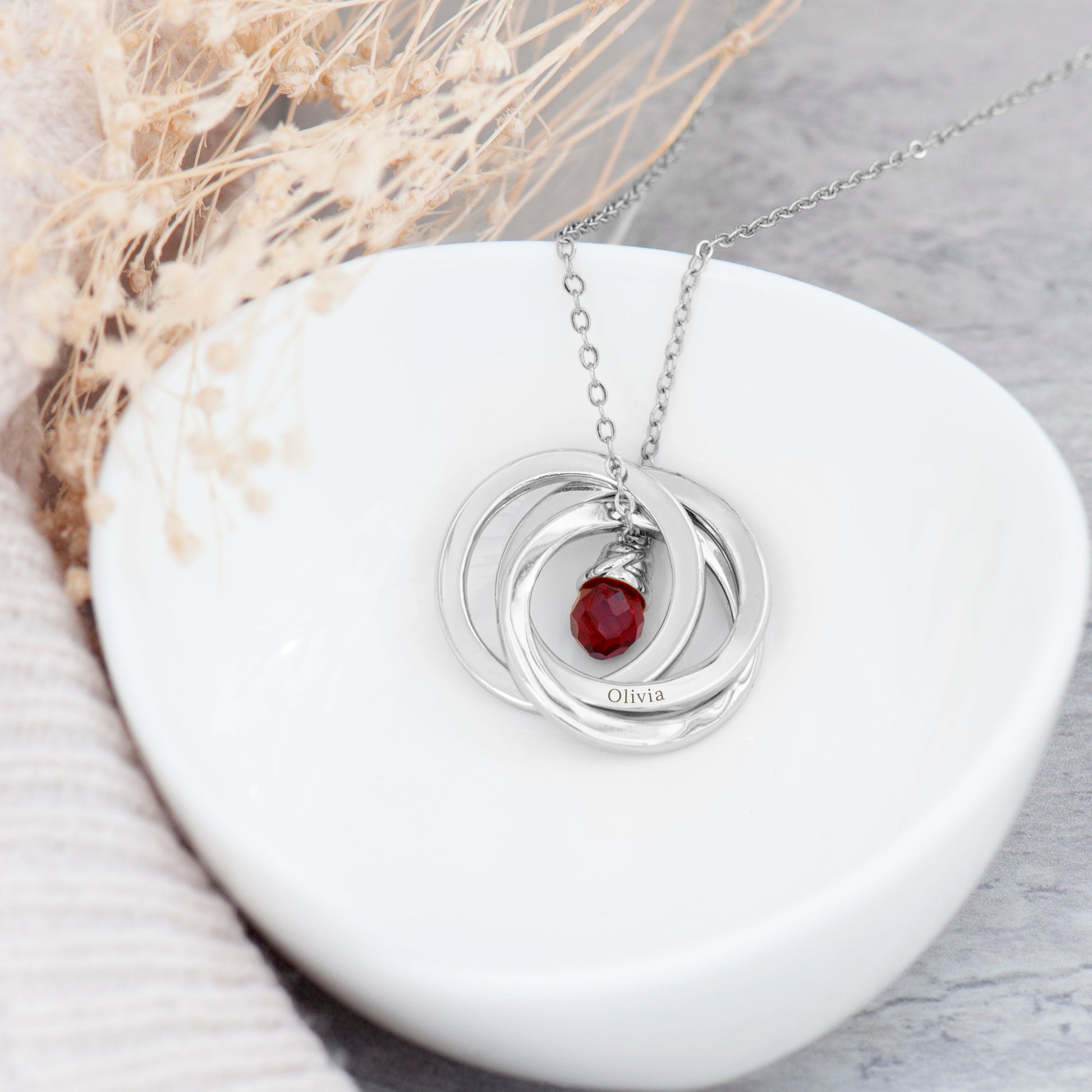 Personalized Russian Ring Garnet Necklace - Lovesakes