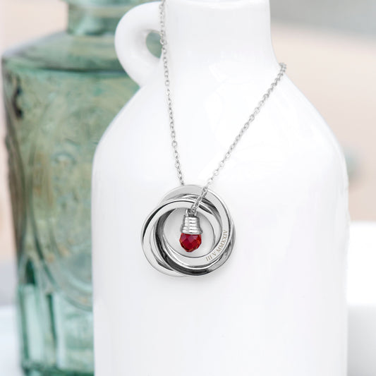 Engraved Russian Ring Garnet Necklace