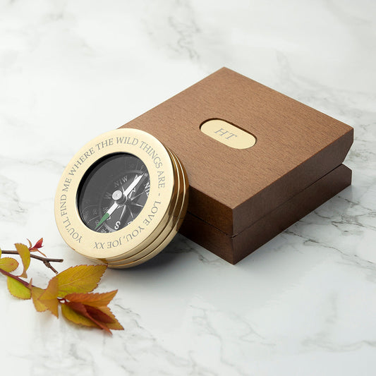 Personalized Brass Traveler's Compass with Monogrammed Box