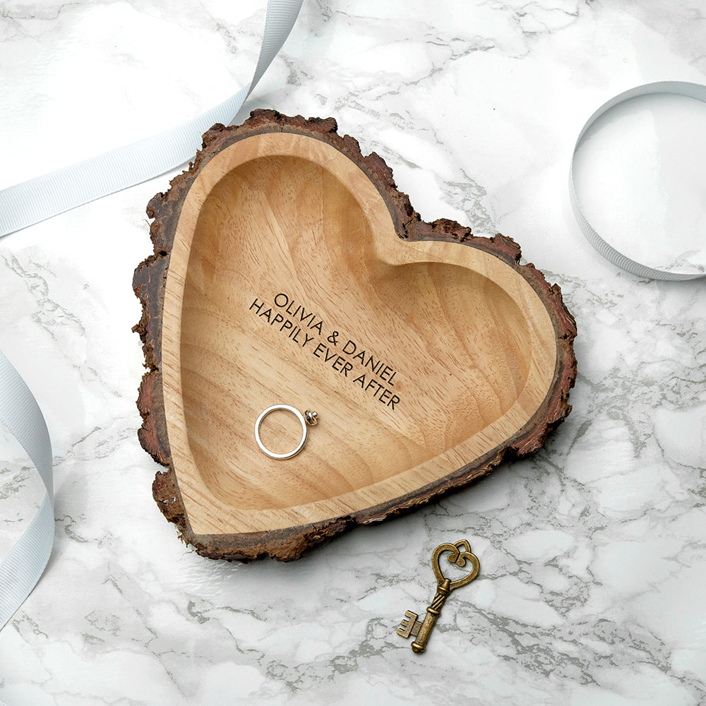 Personalized Rustic Carved Wooden Heart Trinket Dish - Lovesakes