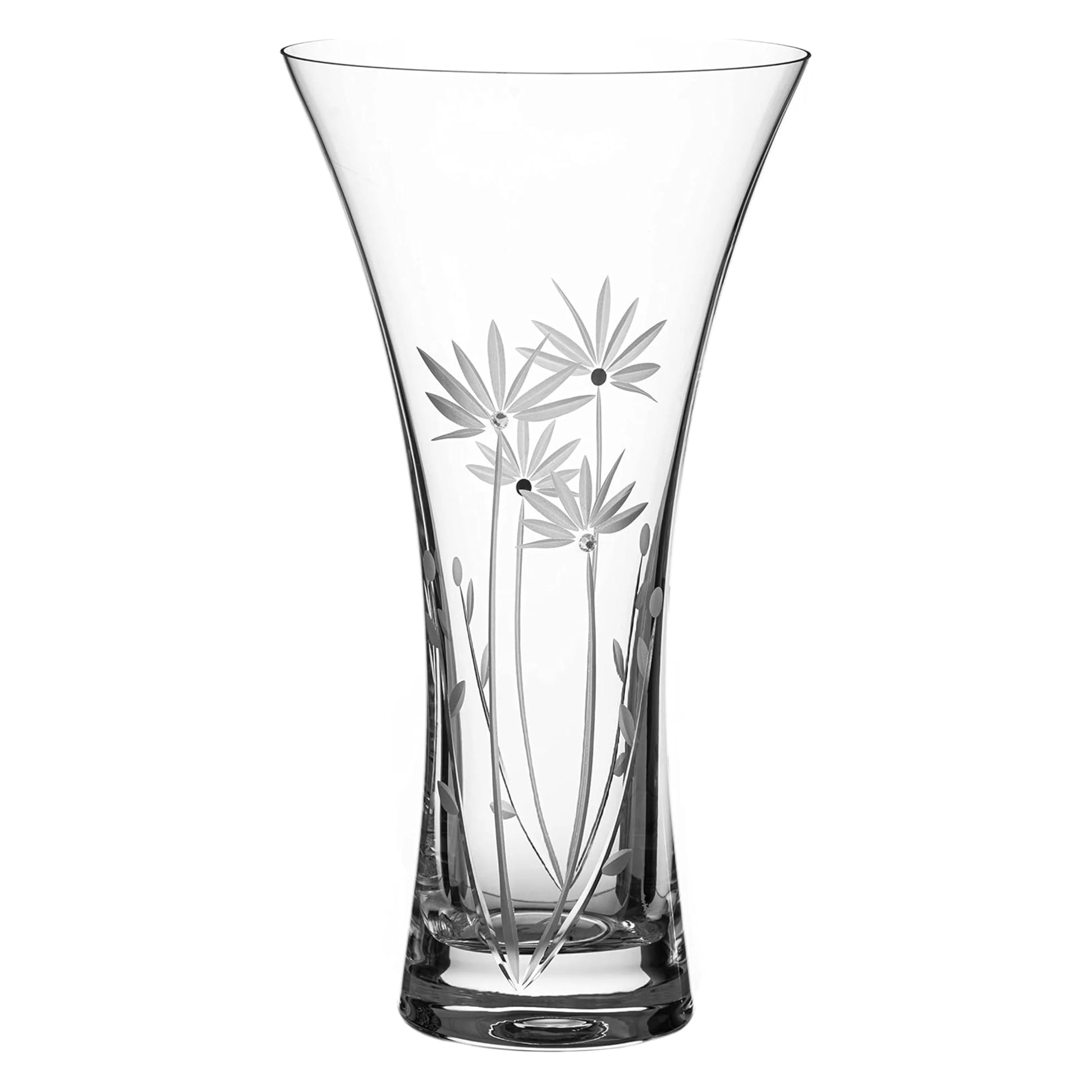 Clear glass vase with floral etching personalizd-gift