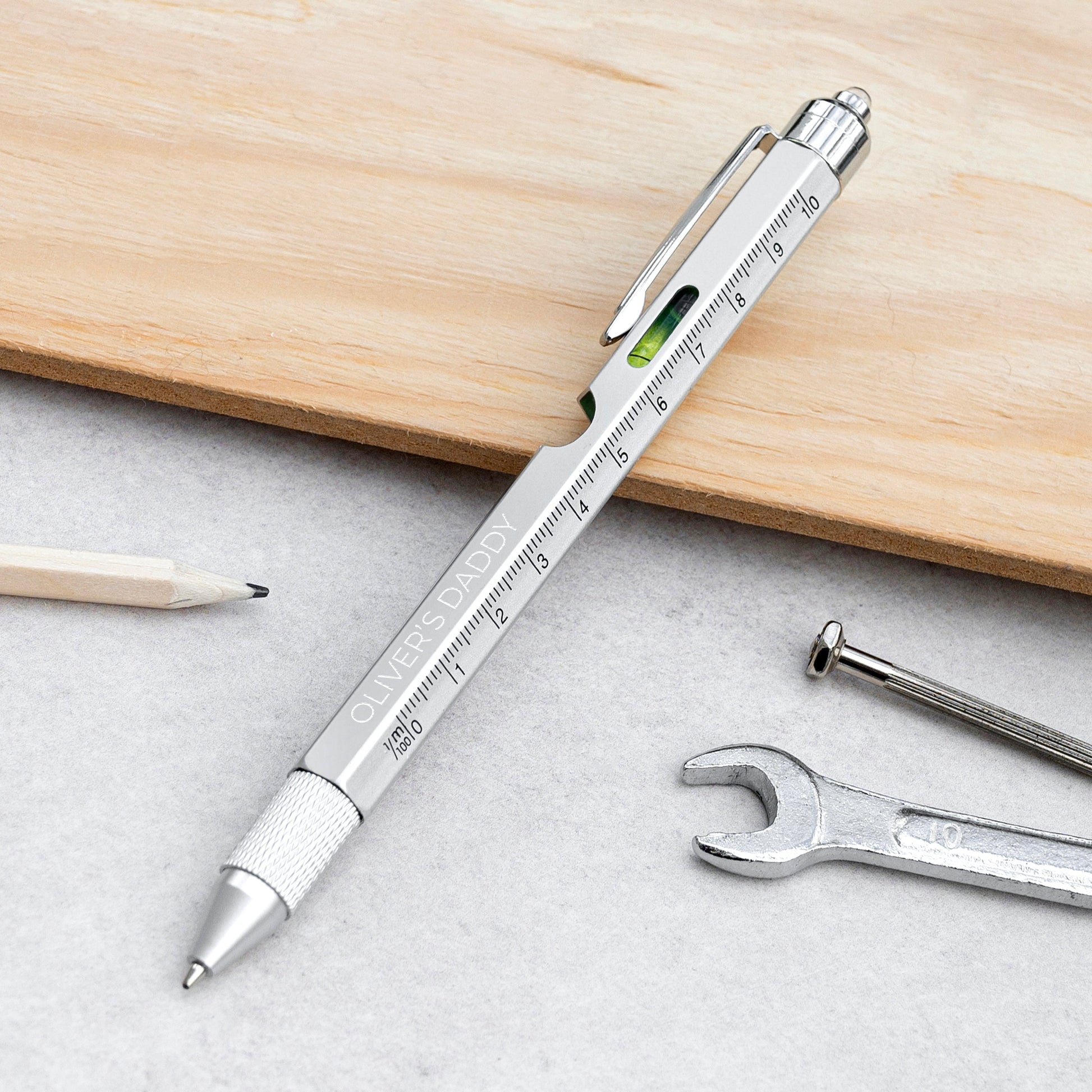 Custom Engraved Spirit Level Multitool Pen with LED Torch