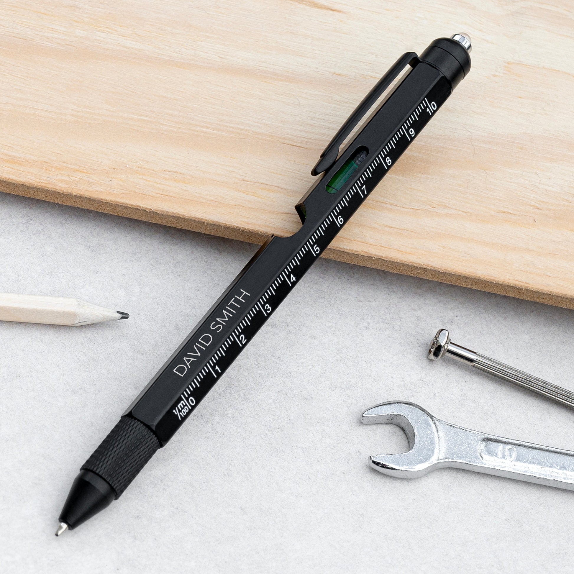Custom Engraved Spirit Level Multitool Pen with LED Torch