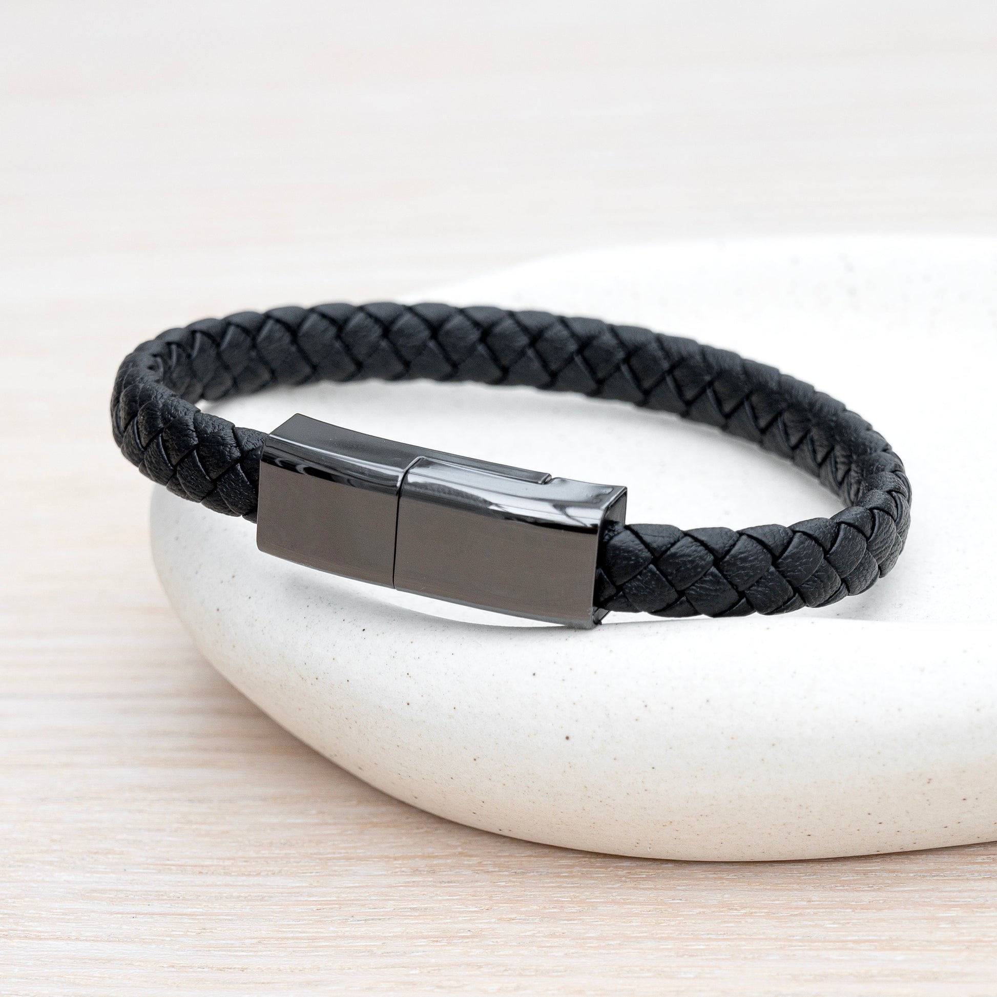 Personalized Men's Leather USB Charger Bracelet