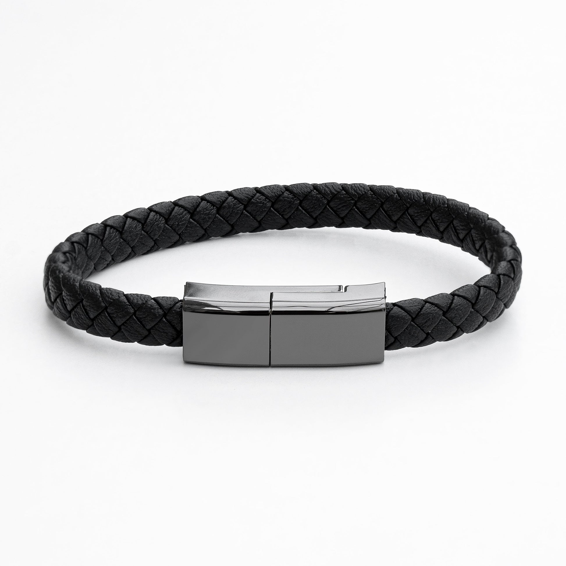 black-Personalized Men's Leather USB Charger Bracelet