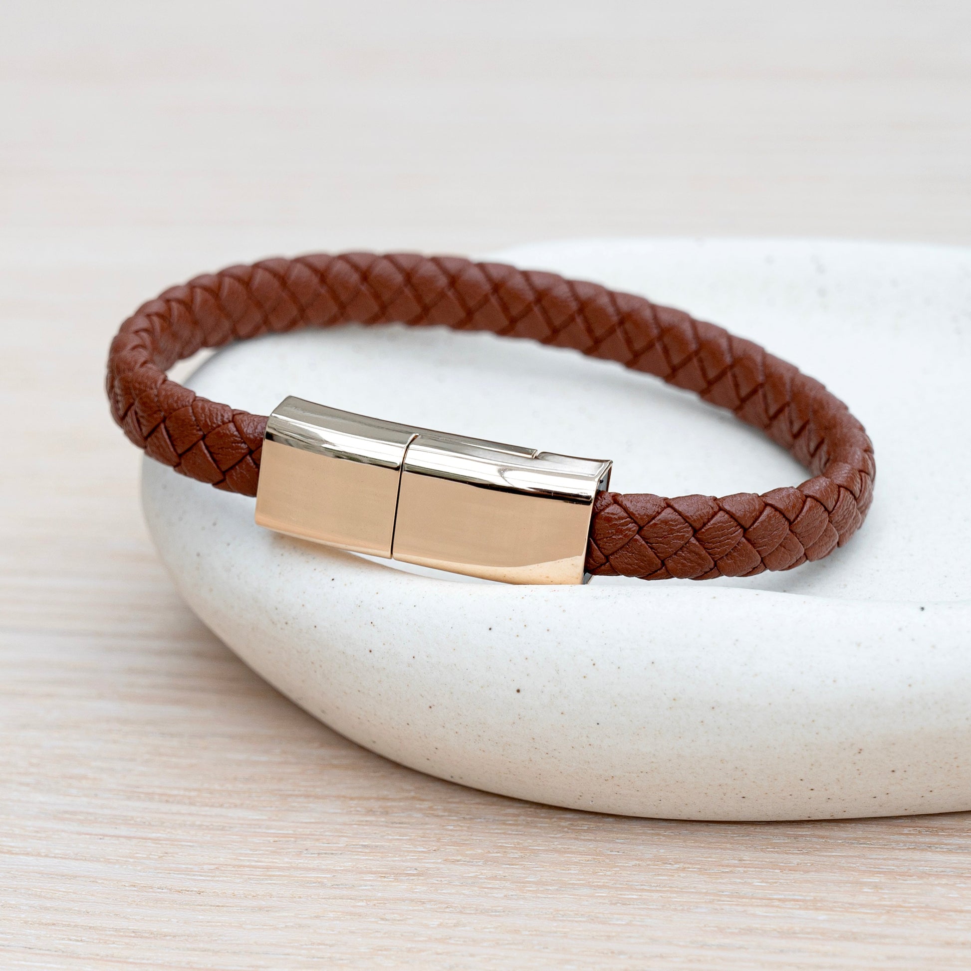 brown-Personalized Men's Leather USB Charger Bracelet
