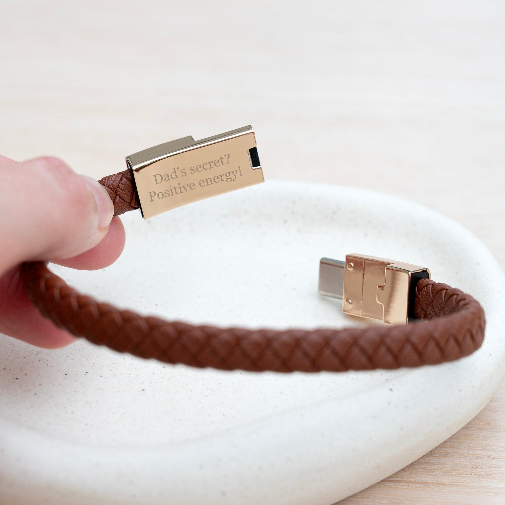 brown-Personalized Men's Leather USB Charger Bracelet