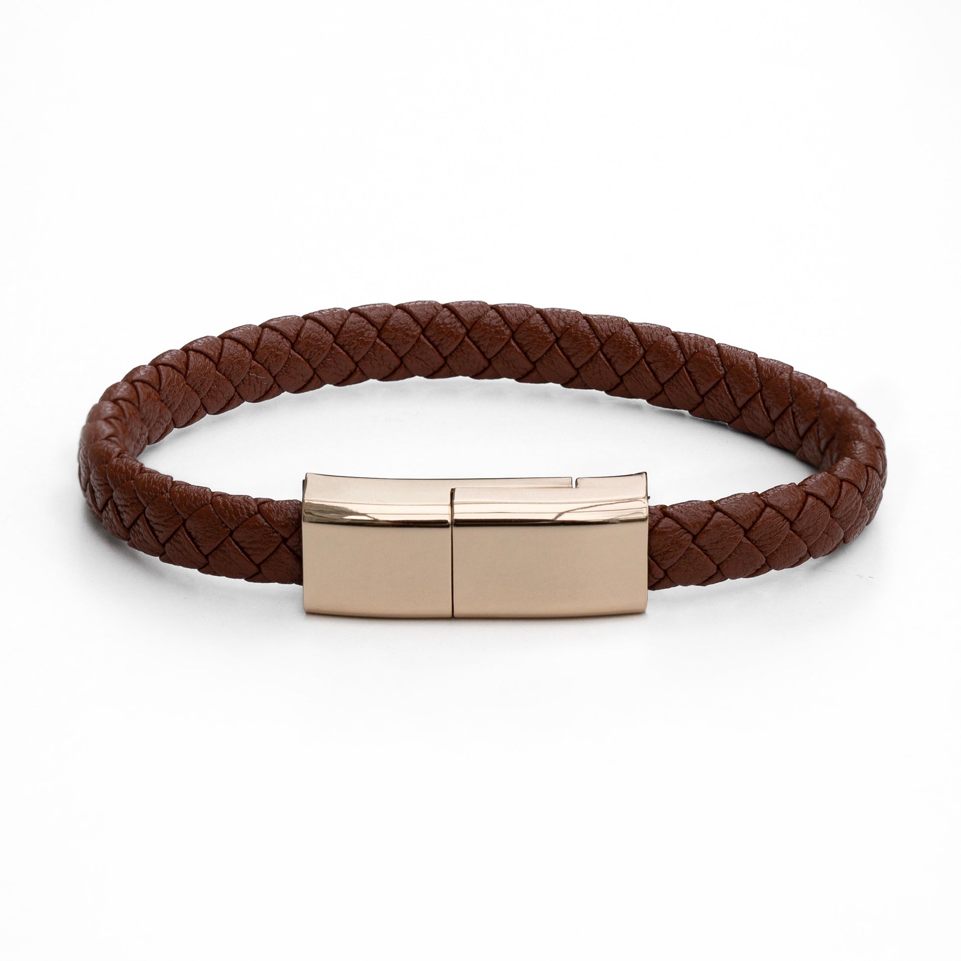 brown-Personalized Men's Leather USB Charger Bracelet