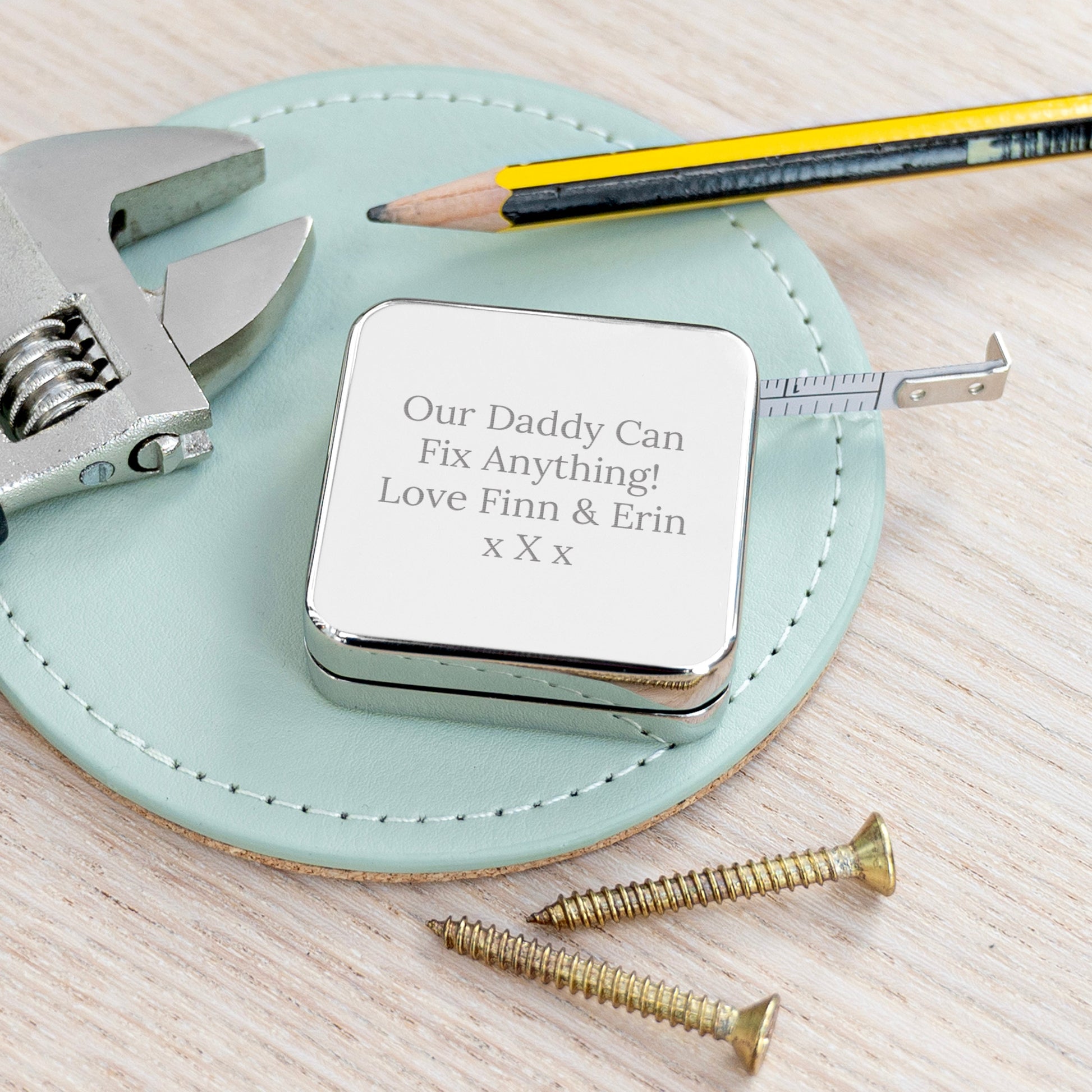 Personalized square tape with engraved message 
