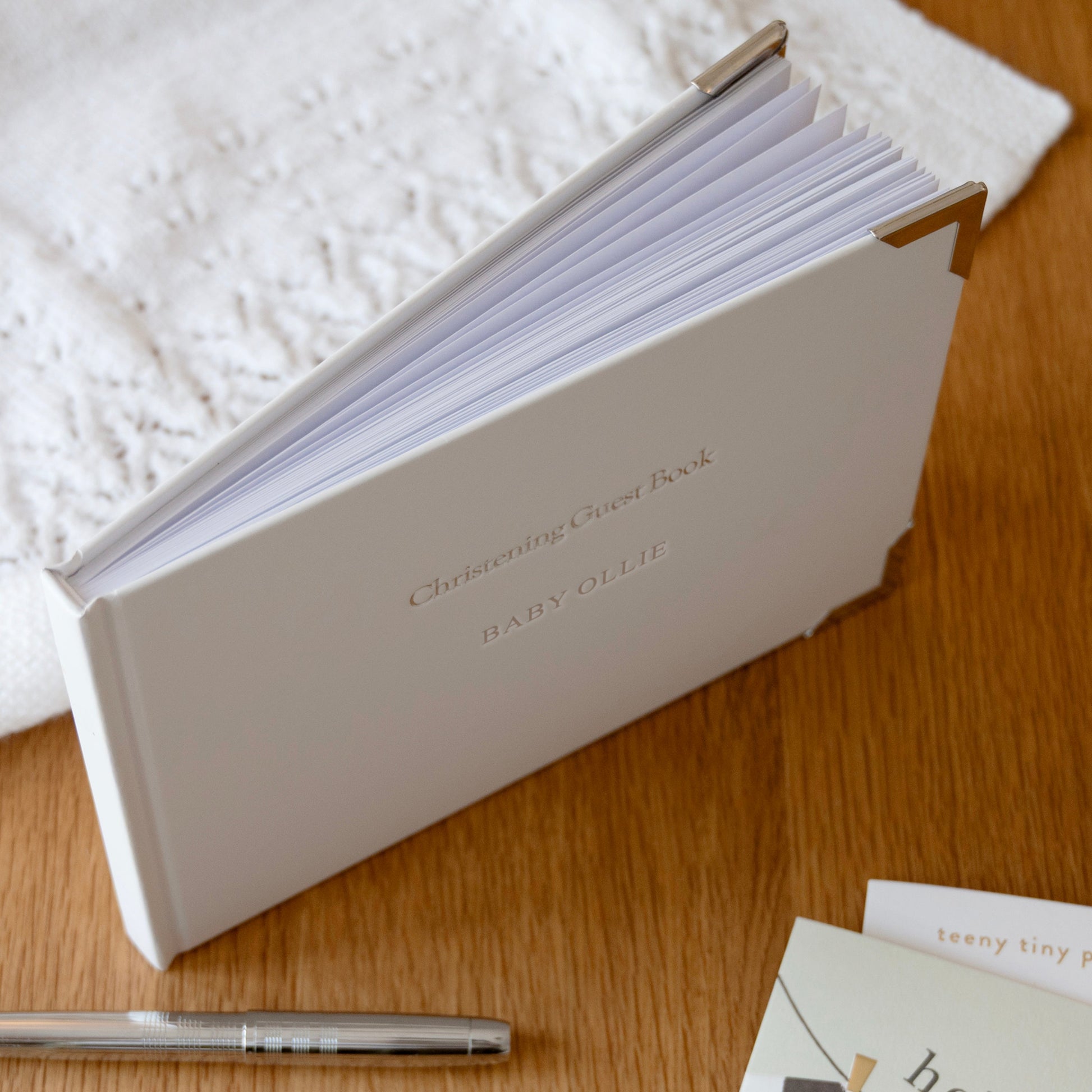 Personalized Baby Christening Guest Book-White