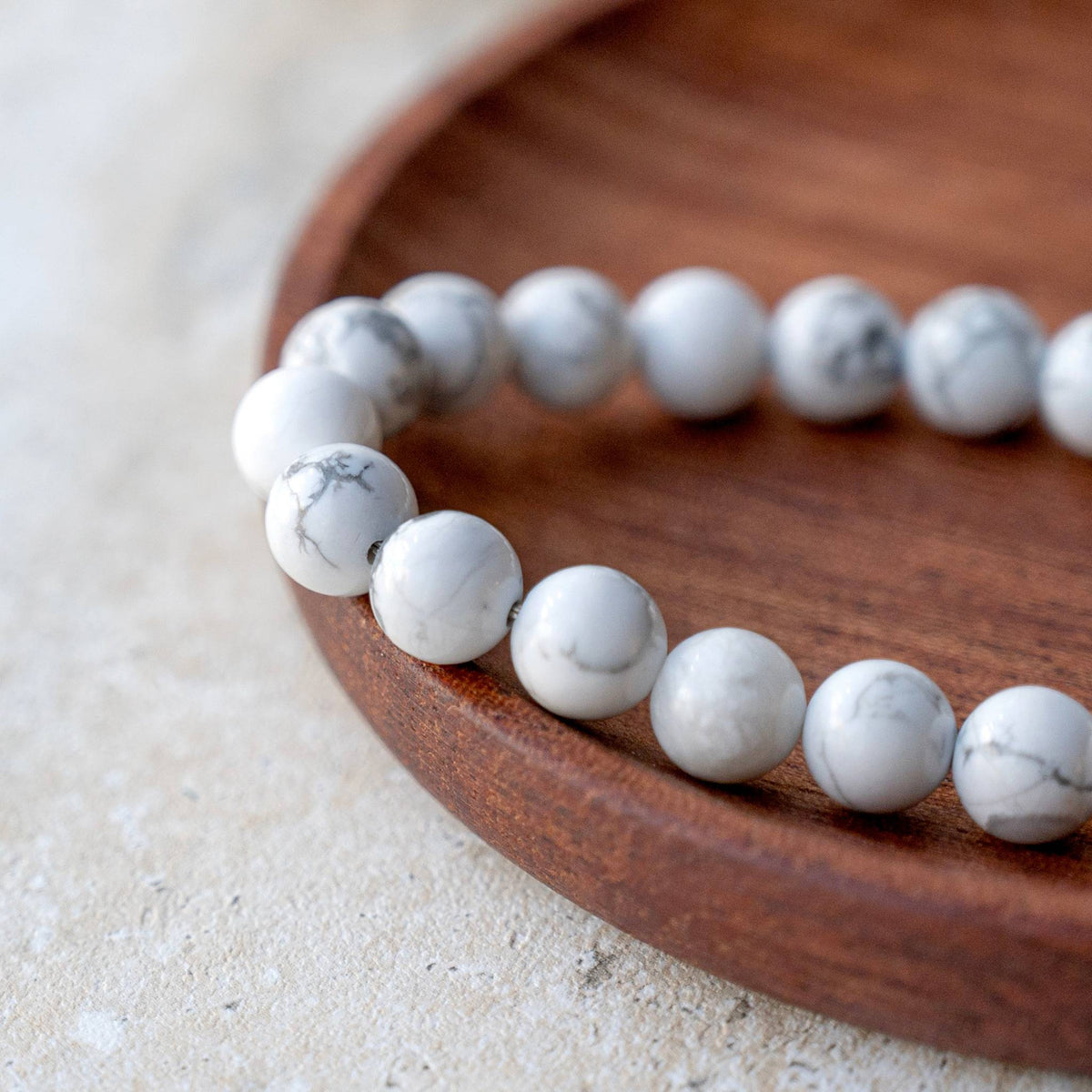 Men’s Personalized Howlite Gemstone Bracelet | Engraved Gift for Him