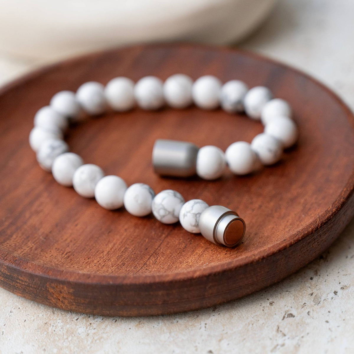 Men’s Personalized Howlite Gemstone Bracelet | Engraved Gift for Him