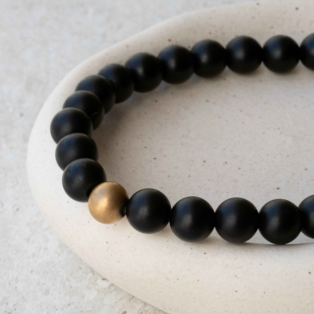 Personalized Onyx Bead Bracelet with Engraved Gold Cube