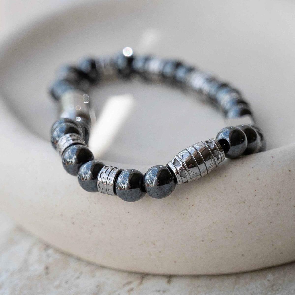 Personalized Engraved Hematite-Gemstone Bead Bracelet