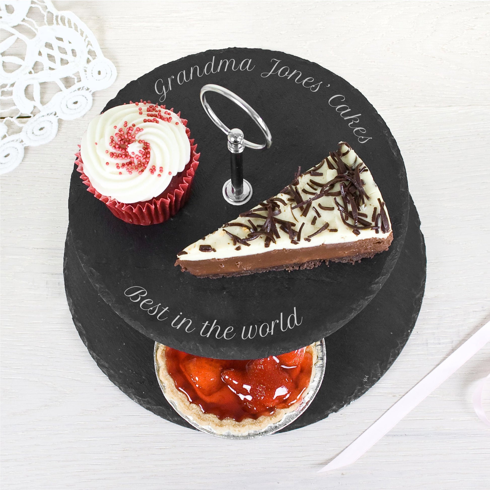 Personalised Two Tiered Slate Cake Stand - Lovesakes