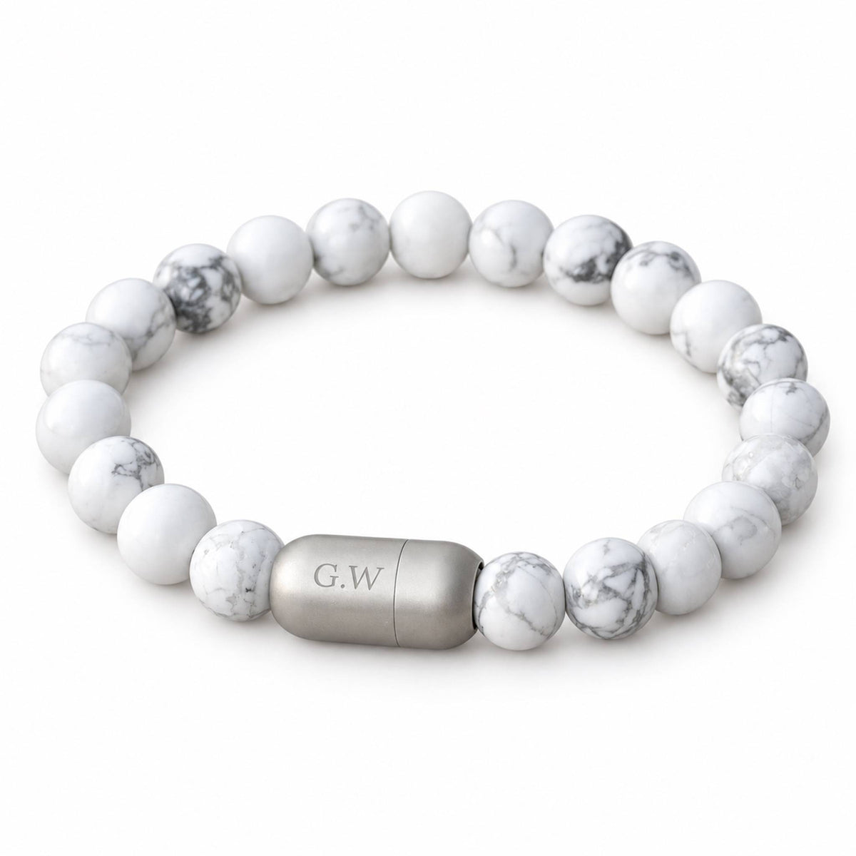 Men’s Personalized Howlite Gemstone Bracelet | Engraved Gift for Him