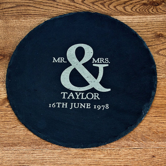Personalised Couple's Round Slate Cheese Board