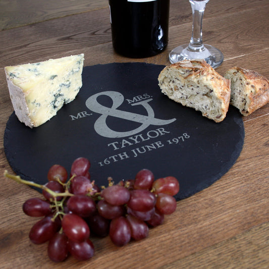 Personalised Couple's Round Slate Cheese Board