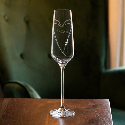 Personalized Hearts Champagne Flute with Swarovski Crystals