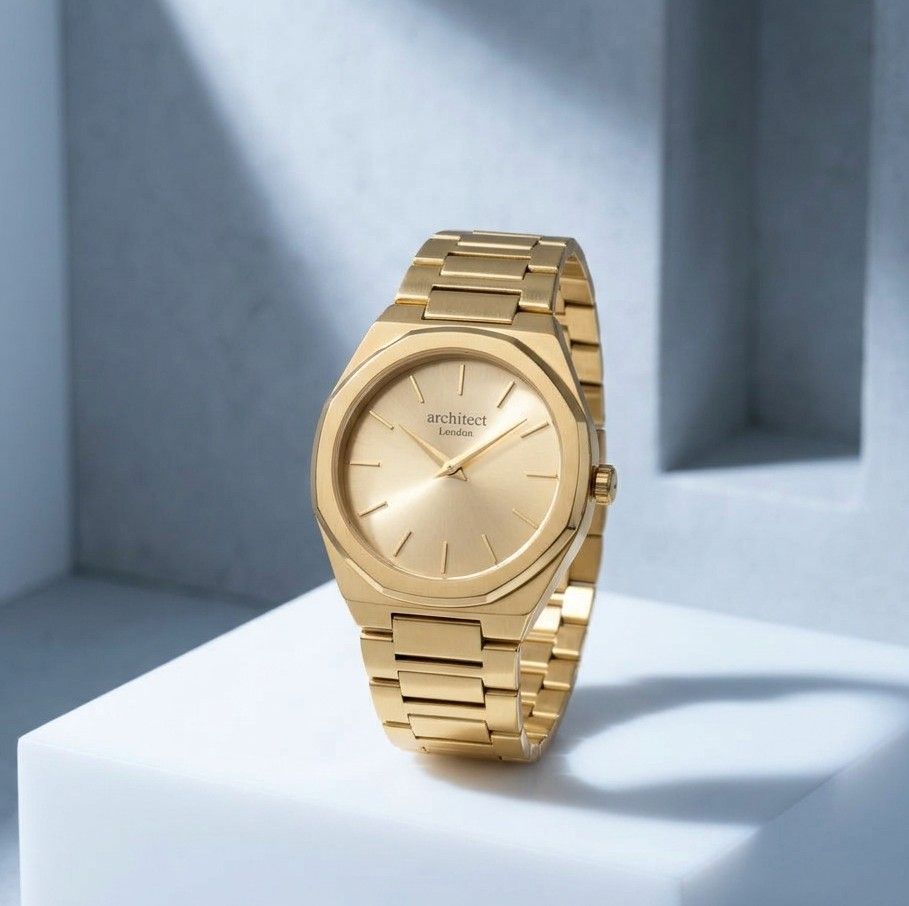 Ladies Handwriting Engraved Octagon Gold Bracelet Watch