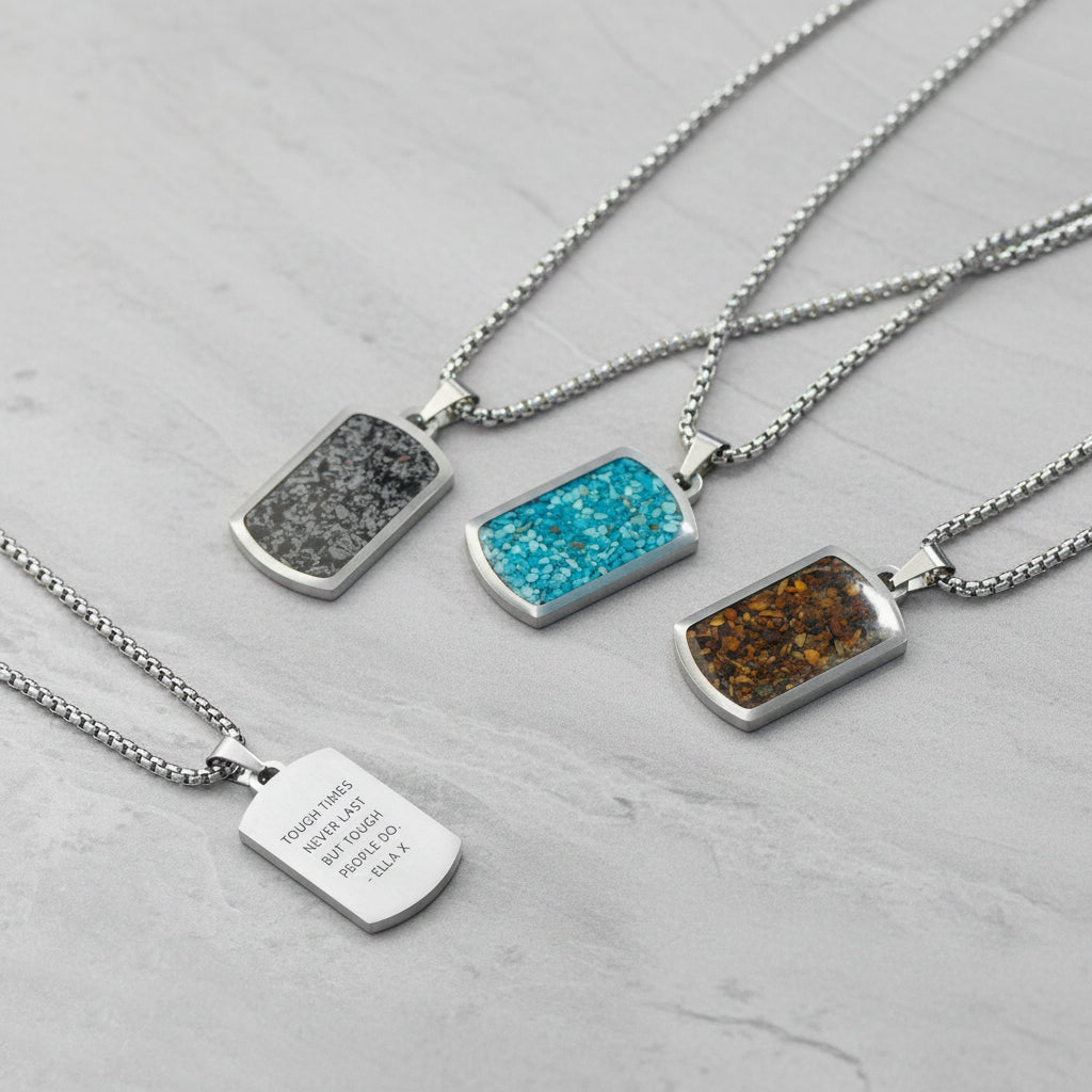 Personalized Men’s Dog Tag Gemstone Necklace | Custom Engraved Gift