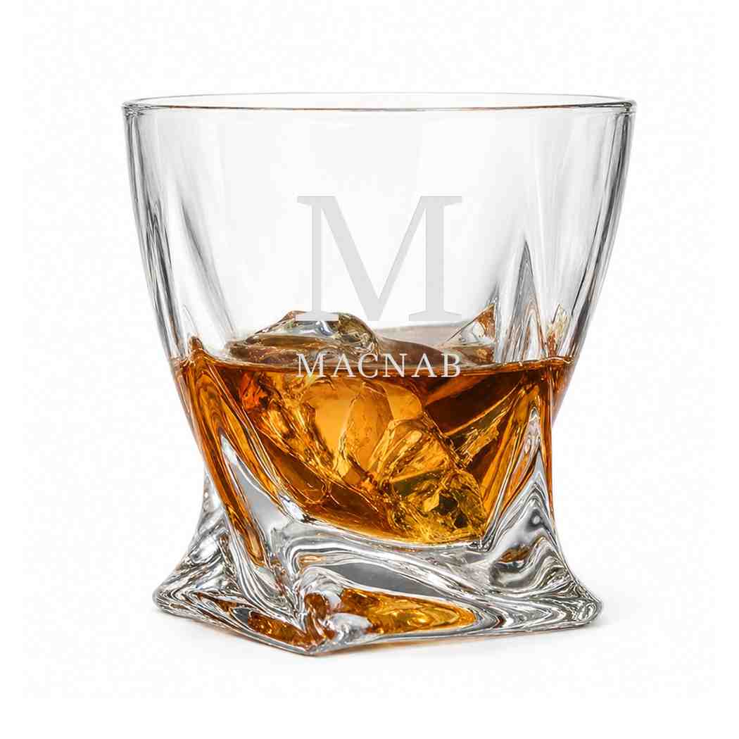 Personalized Twisted Stem Whiskey Glass – Custom Initials + Surname