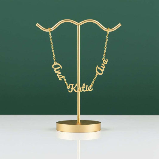 Gold Personalized 3-Name Script Necklace