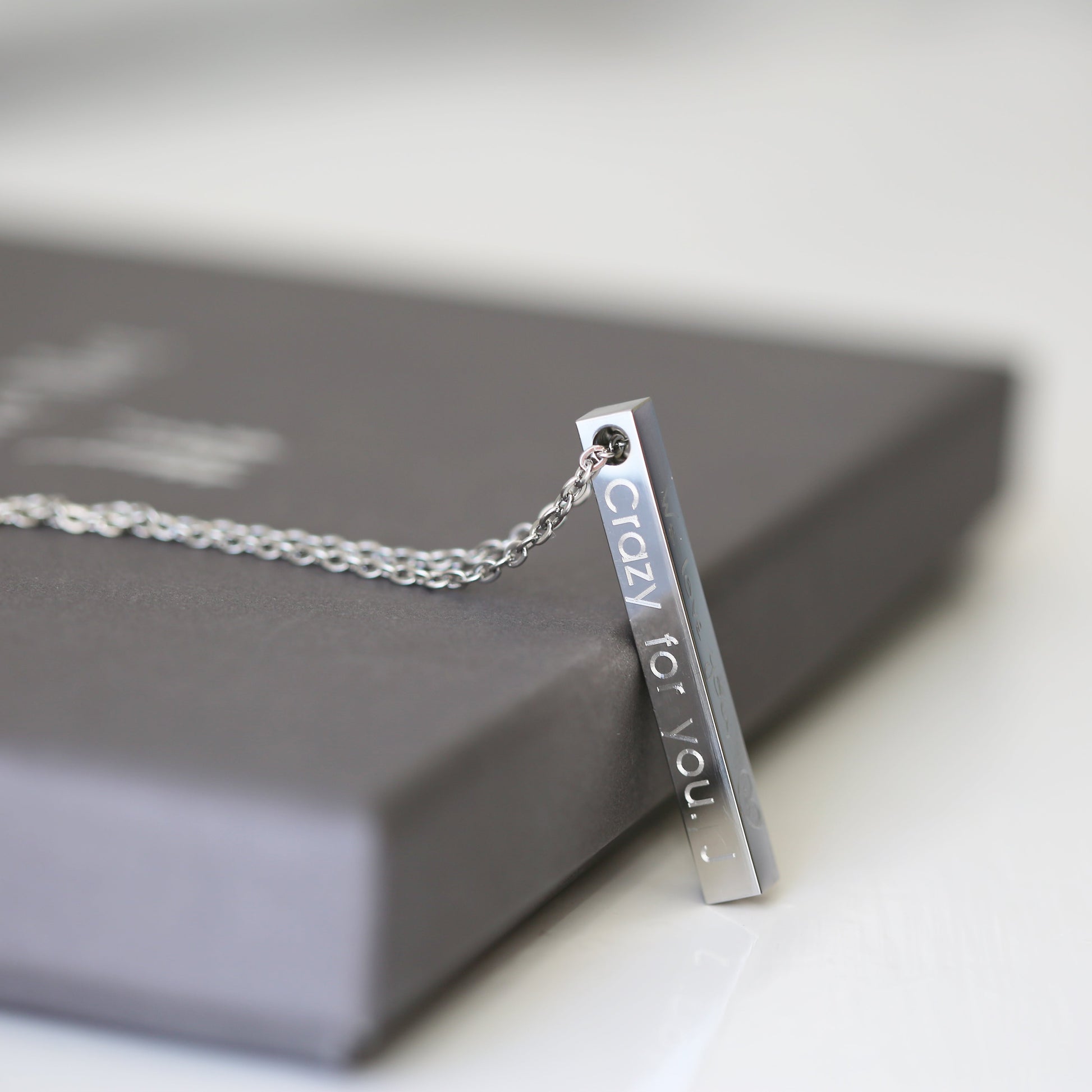 Personalized 3D Bar Necklace | 4-Side Engraved Pendant