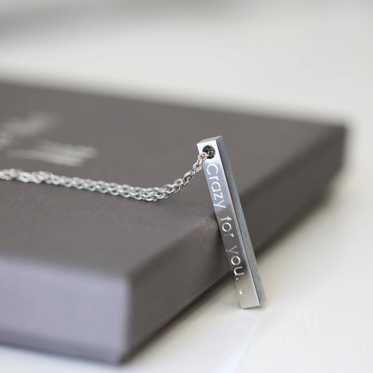 Personalized 3D Bar Necklace | 4-Side Engraved Pendant