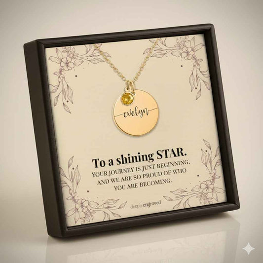 Personalized Birthstone Coin Name Necklace