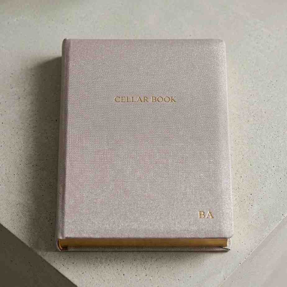 Personalized Buckram Wine Cellar Book-custom-initials-champagne-color-wine-gift