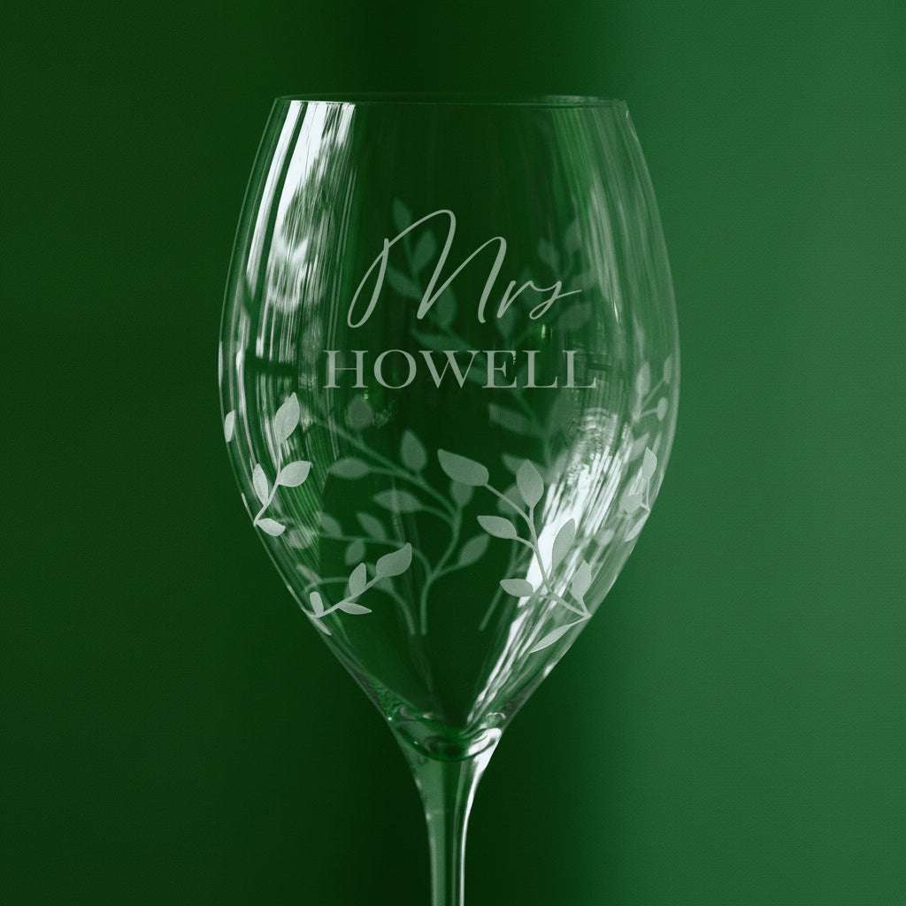 Personalized Floral Crystal Wine Glass Set for Couples
