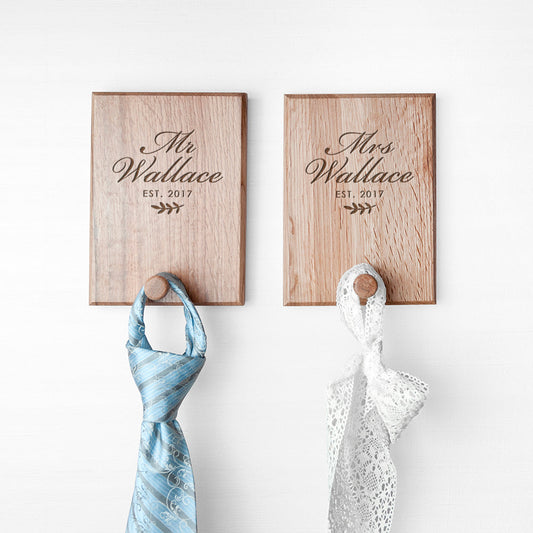 Personalized Established Year Couples Peg Hook Set- deeply-engraved