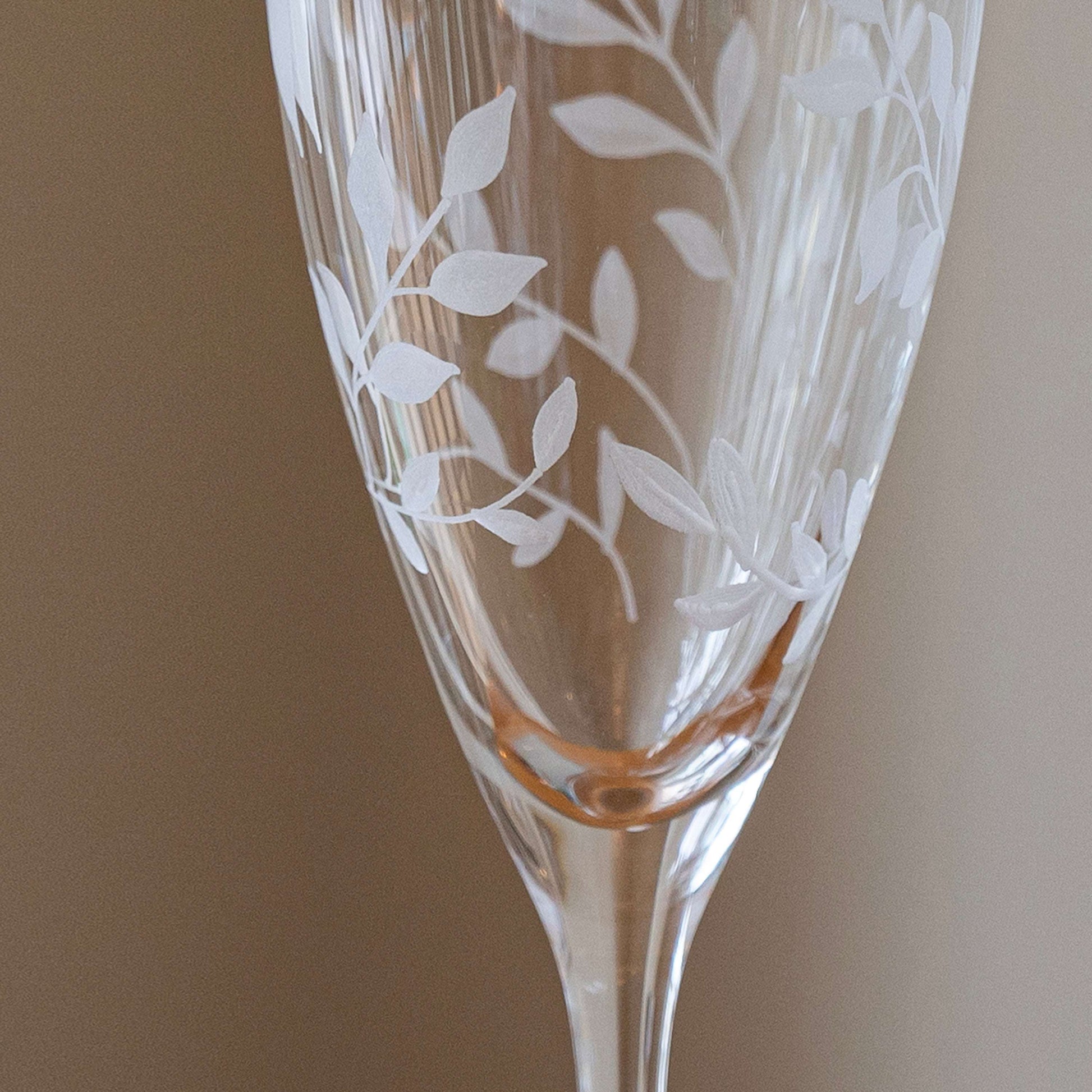 Etched glass flute with leaf patterns Personalized Floral Crystal Champagne Flute