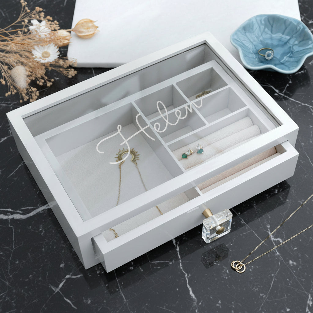 Personalized Glass Jewelry Box with Drawer