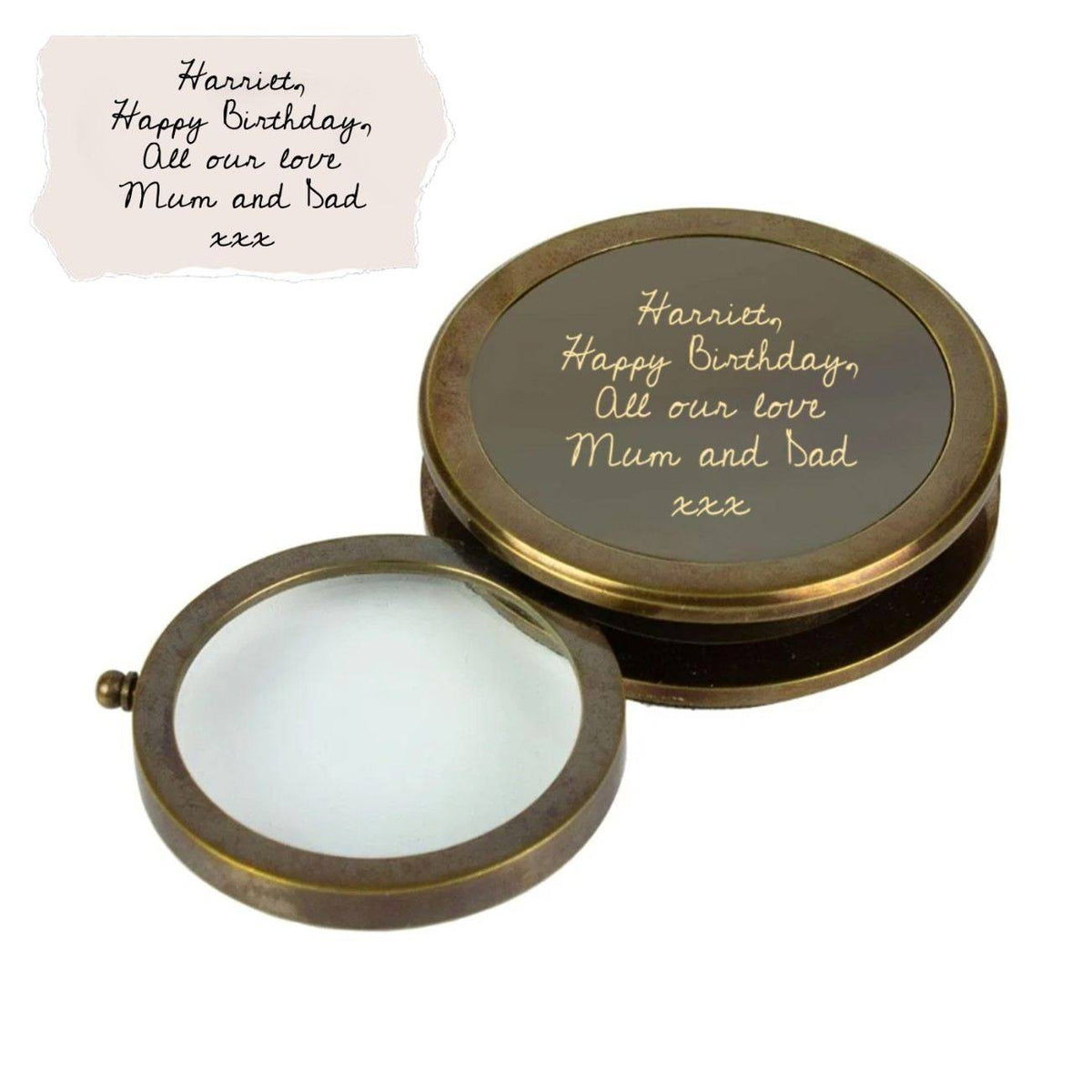 Personalized Handwriting Engraved Brass Magnifying Glass & Paperweight